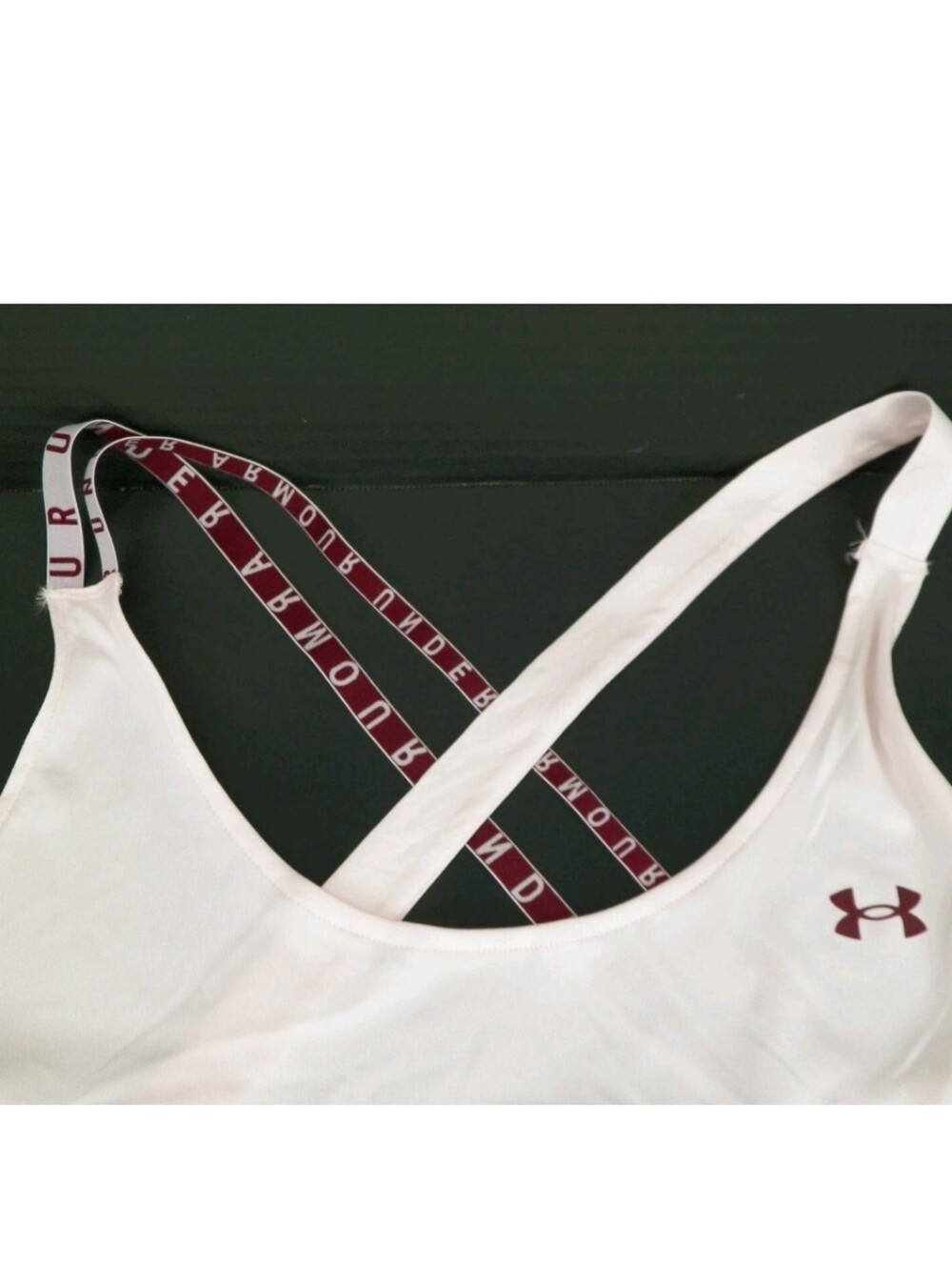 Under Armour Sports Tank Top Burgundy Logo Crisscross Straps Sz Small